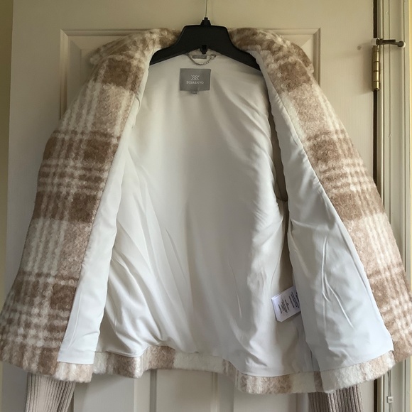 Sonia & Kyo Pauline Plaid Jacket with Knit Sleeves Cream SZ L - Picture 12 of 15